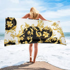 Luxury Black & Gold Microfiber Beach Towel – Quick-Dry, Absorbant