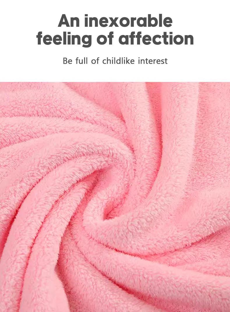 Close-up of pink fabric with text 'An inexorable feeling of affection. Be full of childlike interest.'