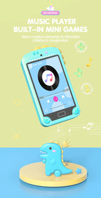Children's toy music player with mini games on a green and blue gradient background