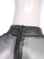 Women Metallic Shiny Full Body Unitards Sheer Rave Party Nightclub Jumpsuit Long Sleeve Long Pants Back Zipper Catsuit Clubwear