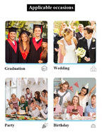 Images of graduation, wedding, party, and birthday celebrations with text indicating applicable occasions.