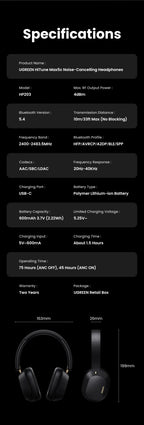 Wireless Bluetooth Headphones 43dB Hybrid Active Noise Cancellation Hi-Res LDAC 75H Spatial Audio Headset Earphones