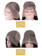Wig measurements shown on mannequin heads with labels indicating '13 x 4', '13 x 6', and '6 inch'.