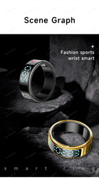 Smart ring with digital display on a dark surface