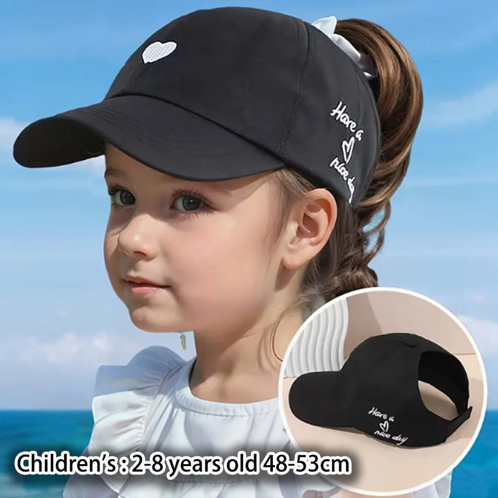 Heart-embroidered Baseball Cap for Girls Cute Breathable Children's Baseball Hat Sun Protection Tool UV Protection