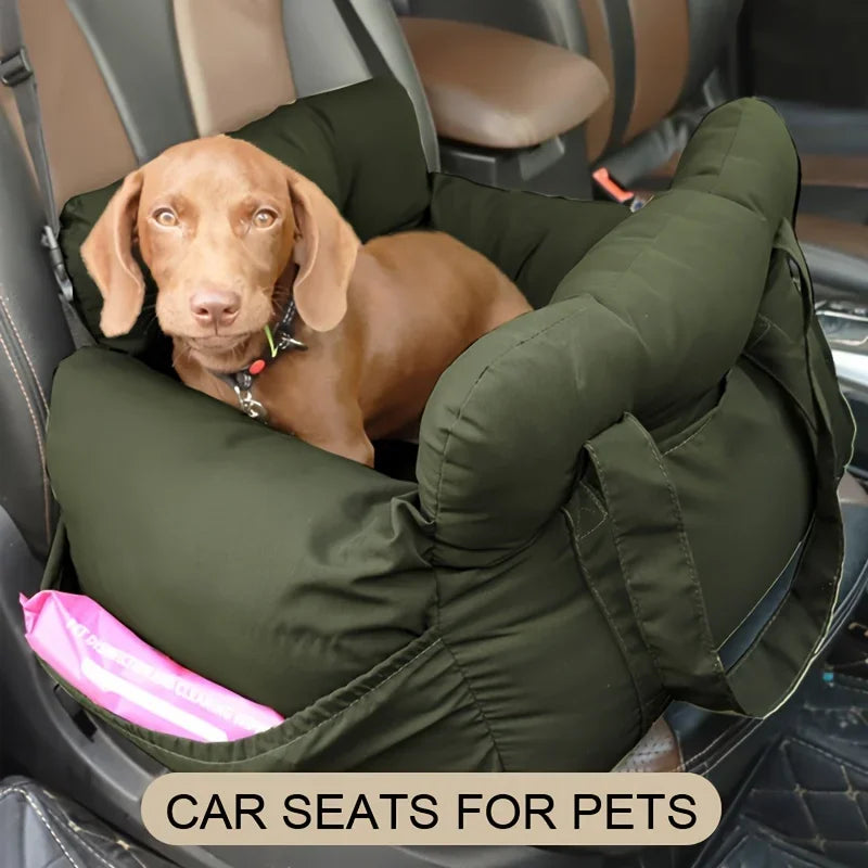 Dog Car Seat with Safety Belt – Non-Slip Pet Car Bed for Small Dogs, Washable Travel Carrier with Secure Straps for Safe Car