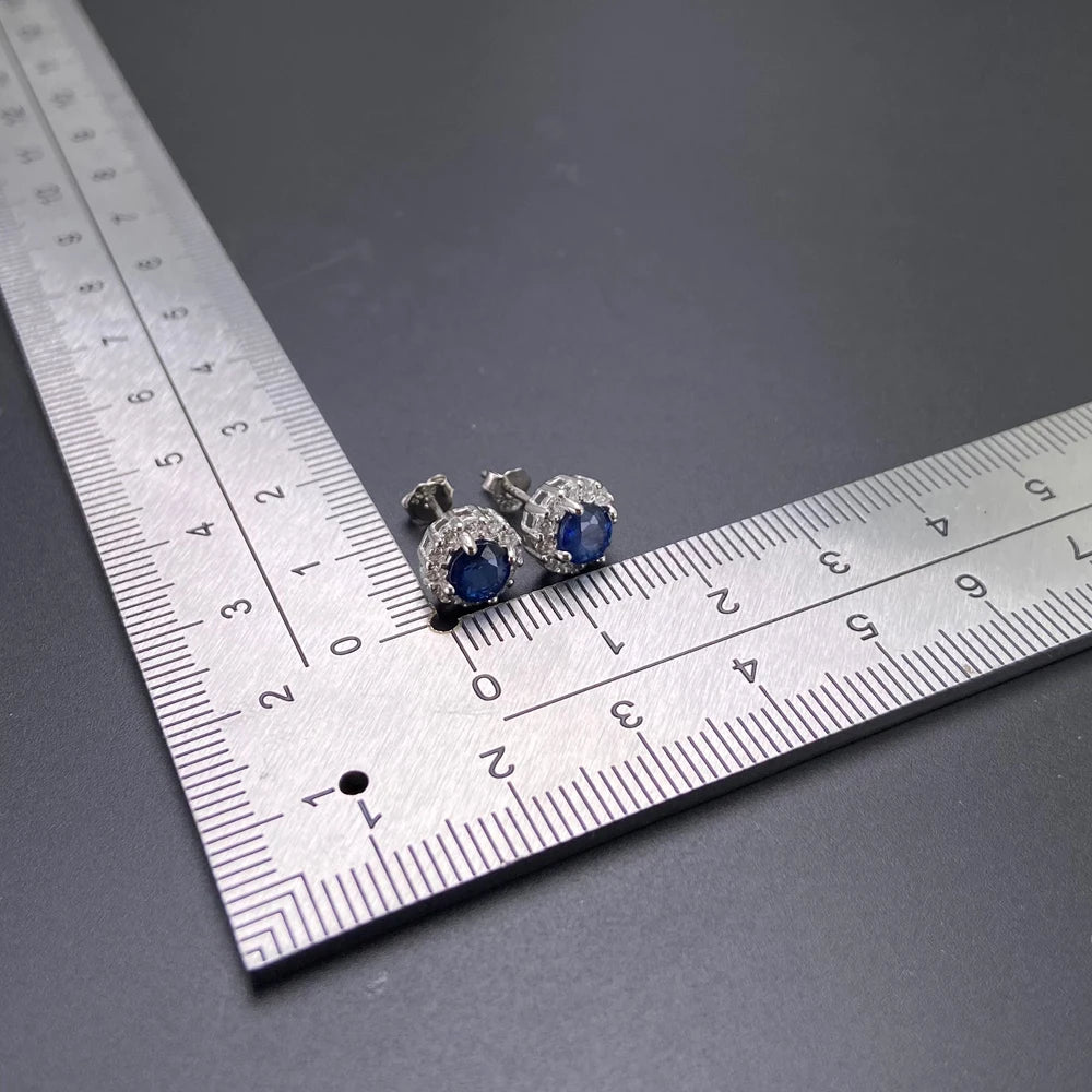Natural Sapphire Stud Earrings Sterling 925 Silver Gemstone 5mm 1.2 Carat