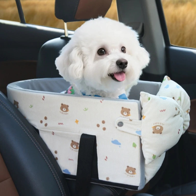 Dog Car Seat with Storage Pocket Center Console Pet Car Carrier Universal Pet Seat Cover for Small Medium Dogs Travel Safety Bag