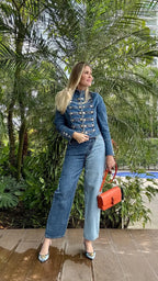 Vintage Denim Military Jacket Women Retro Solid Round Neck Single Breasted Slim Short Jackets 2026 Lady Daily Street Outerwears