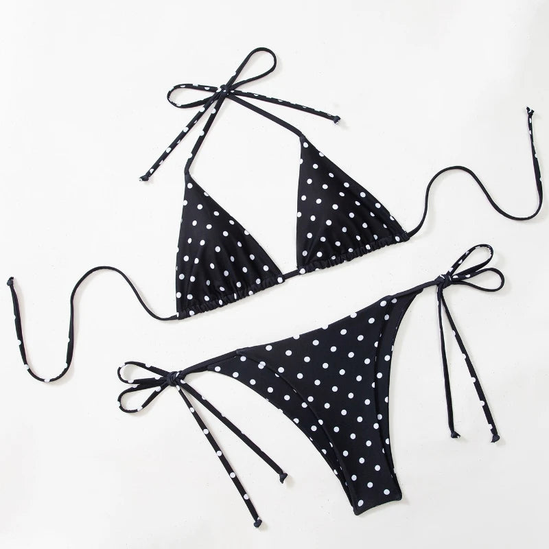 Black polka dot sexy bikini two-piece beach vacation swimsuit