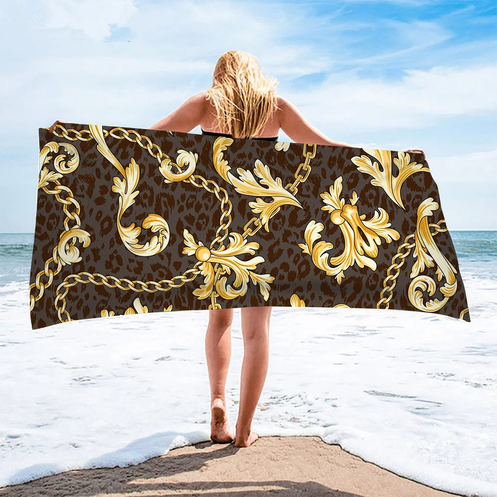 Luxury Black & Gold Microfiber Beach Towel – Quick-Dry, Absorbant