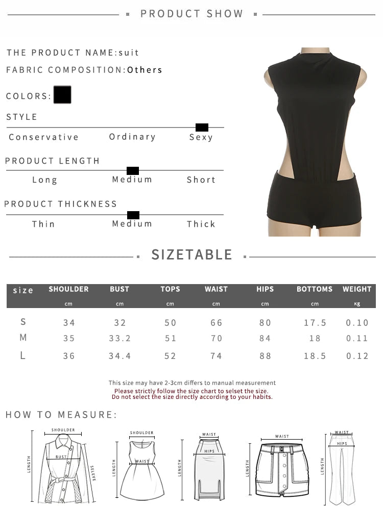 Women Two-Piece Side Split Bodysuit+Shorts