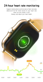 Smartwatch with heart rate monitoring display on a white background
