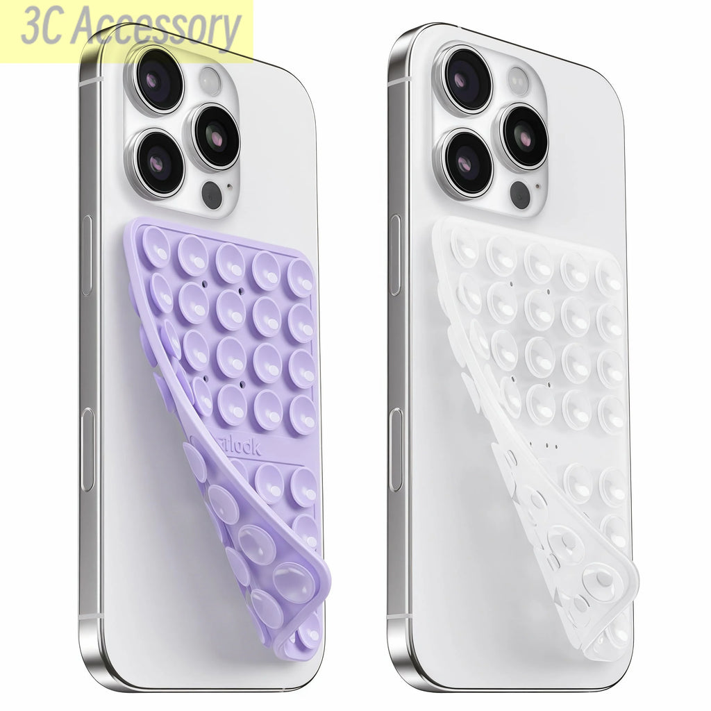 Two phone cases with bubble designs on a white background, one purple and one clear.