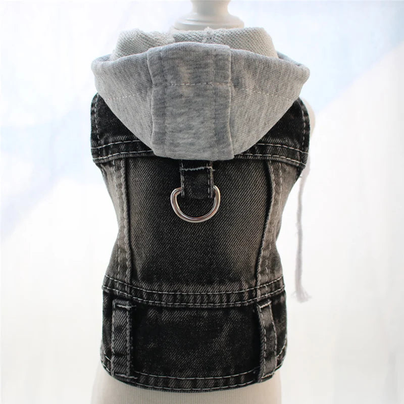 Denim Pet Clothes for Small Dogs Puppy Jeans Hoodie with Gray Cap Blue Denim Chihuahua Jacket 2026 New Designer Cowboy Shirt