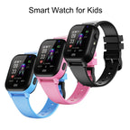 Smart watches for kids in black, pink, and blue on a white background