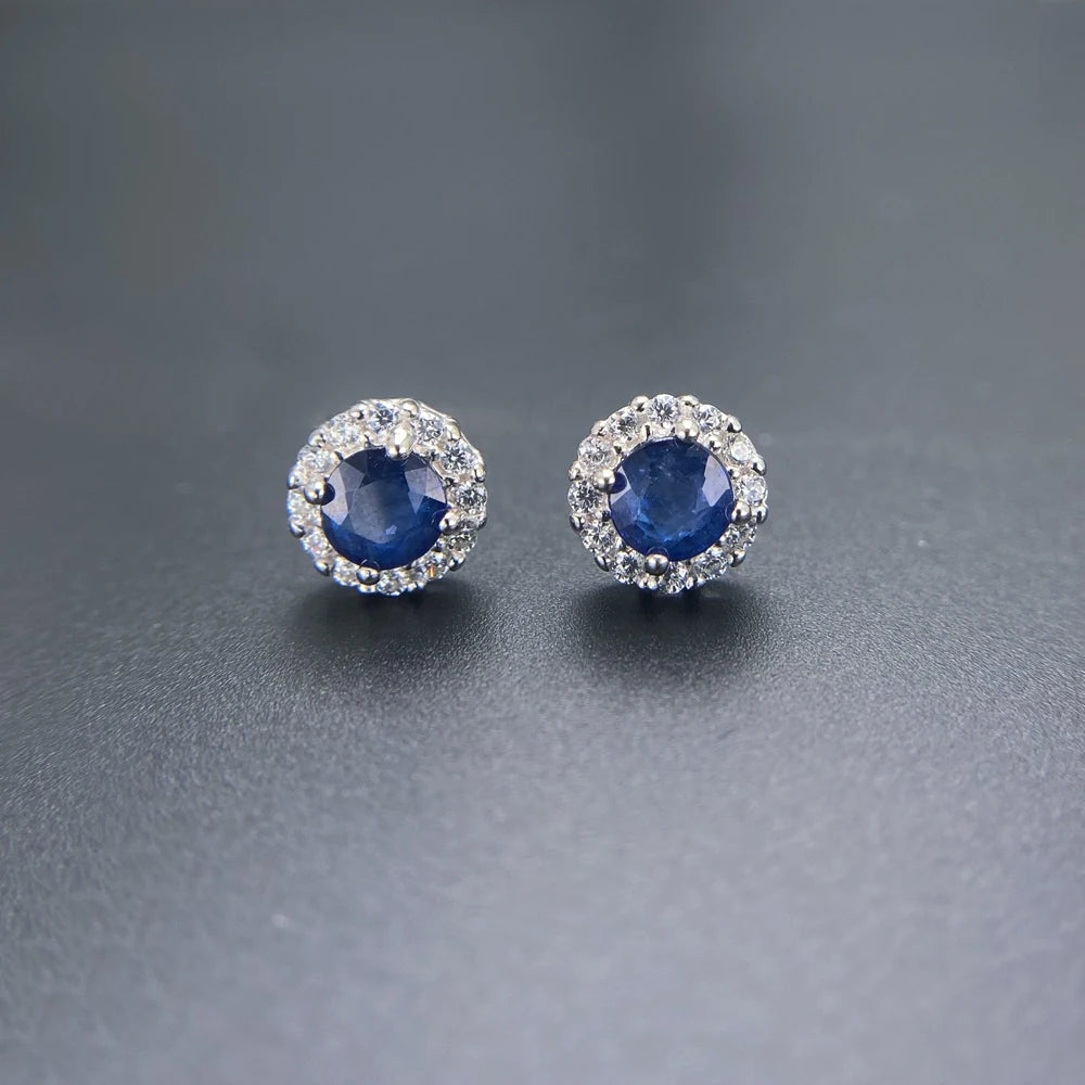 Natural Sapphire Stud Earrings Sterling 925 Silver Gemstone 5mm 1.2 Carat