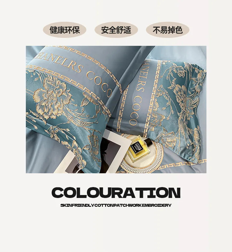 Decorative pillow with floral patterns and 'COLOURATION' branding on a light background