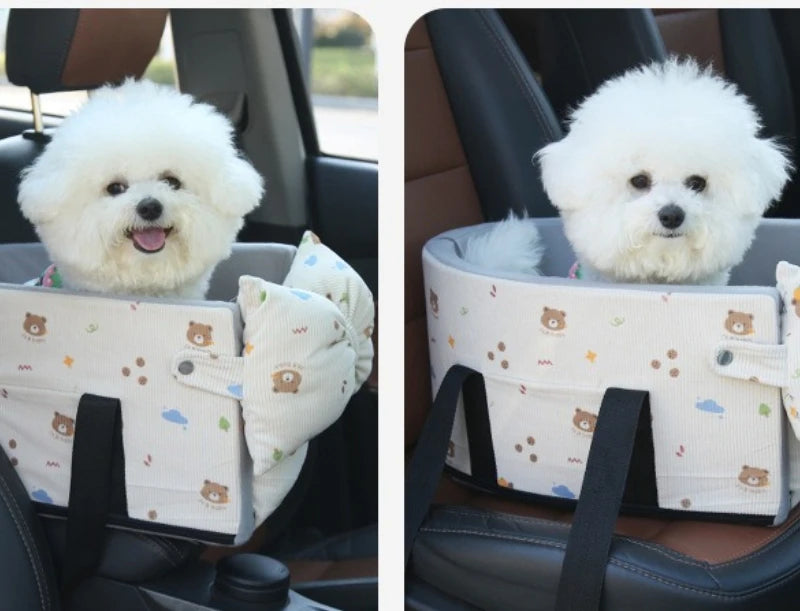 Dog Car Seat with Storage Pocket Center Console Pet Car Carrier Universal Pet Seat Cover for Small Medium Dogs Travel Safety Bag