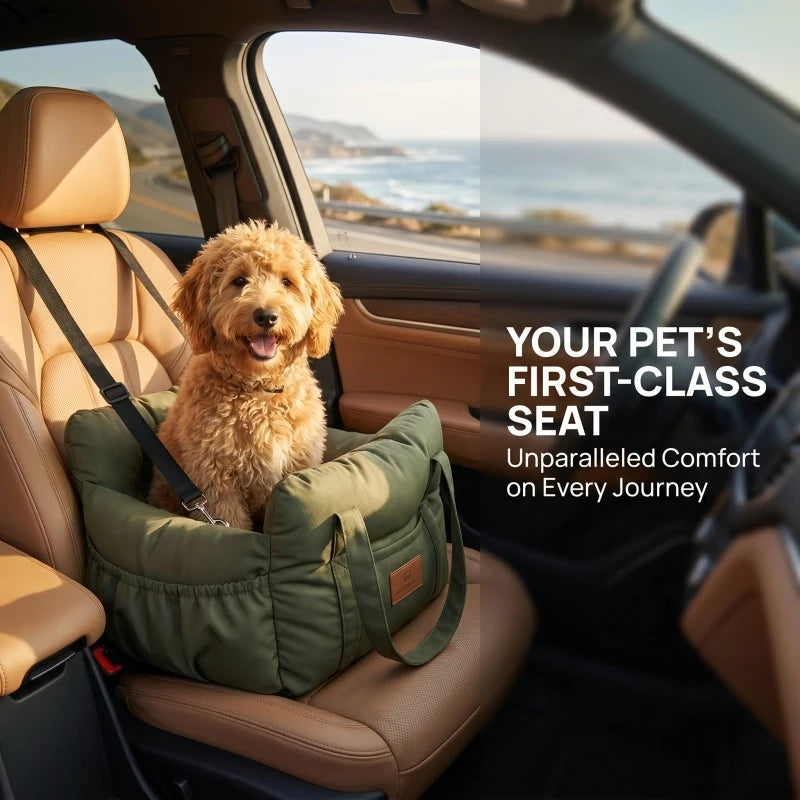 Dog Car Seat with Safety Belt - Non-Slip Pet Car Bed for Small Dogs, Washable Travel Carrier with Secure Straps for Safe Car