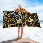 Luxury Black & Gold Microfiber Beach Towel – Quick-Dry, Absorbant