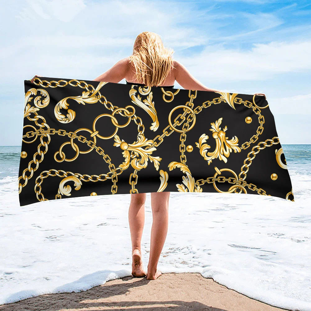 Luxury Black & Gold Microfiber Beach Towel – Quick-Dry, Absorbant