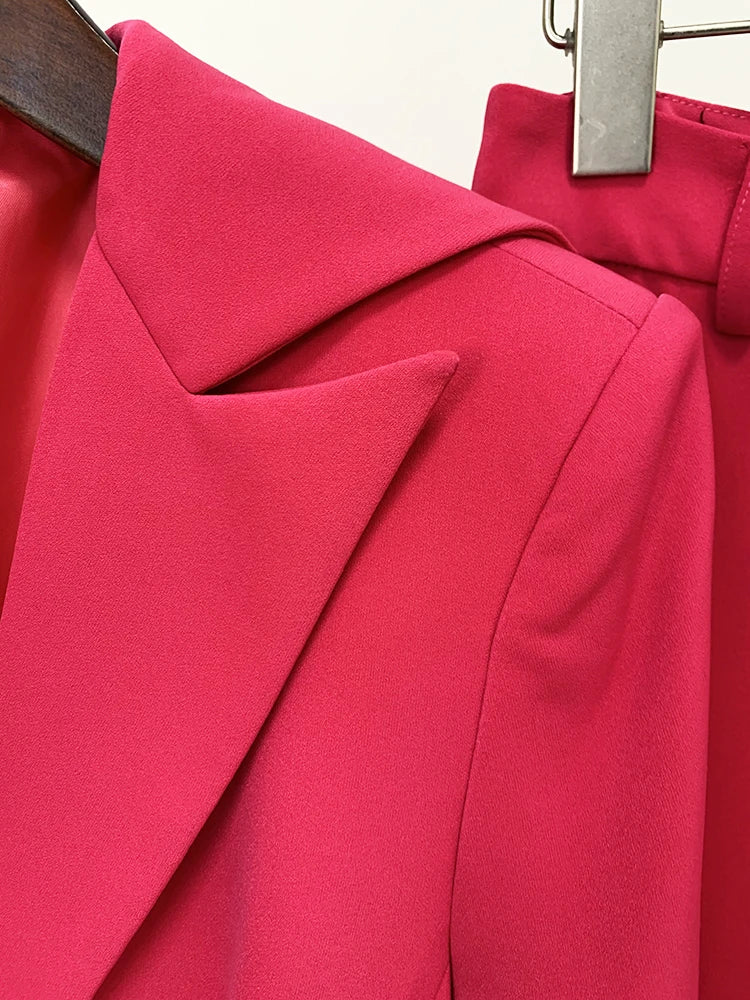 Suit Set Women's Slim Fitting Single Button Belted Blazer Flare Pants