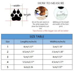 Measurement guide for pet shoes with paw print diagram and size chart.