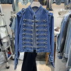 Vintage Denim Military Jacket Women Retro Solid Round Neck Single Breasted Slim Short Jackets 2026 Lady Daily Street Outerwears