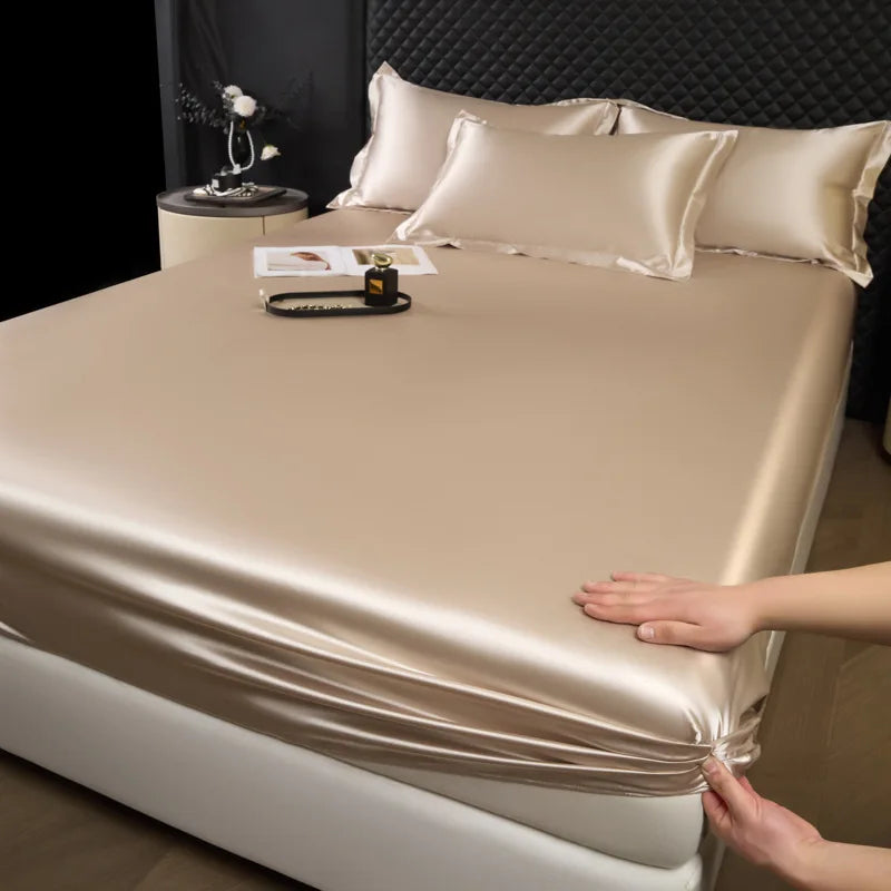 100% Mulberry Silk Bed Sheet Set – 3 Piece Smooth Satin Bedding with Pillow
