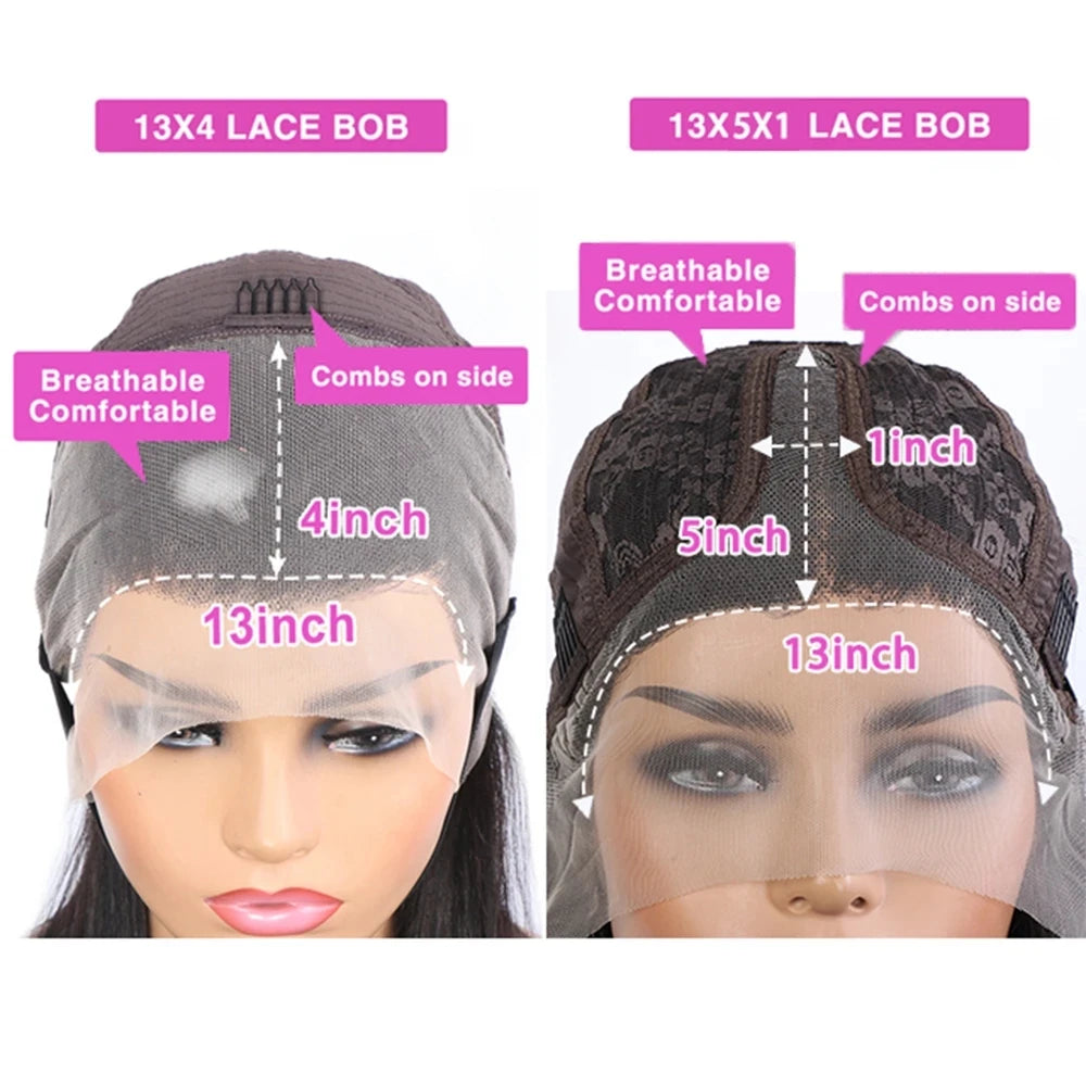 Comparison of two lace wigs with measurements and features highlighted.