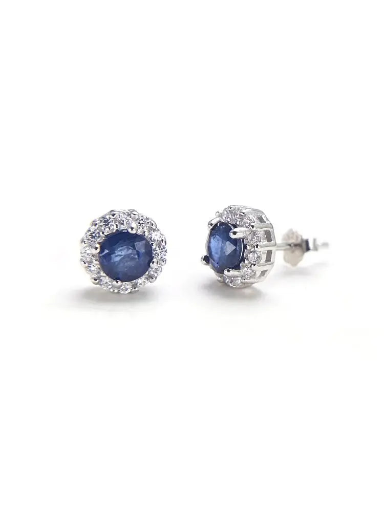 Natural Sapphire Stud Earrings Sterling 925 Silver Gemstone 5mm 1.2 Carat