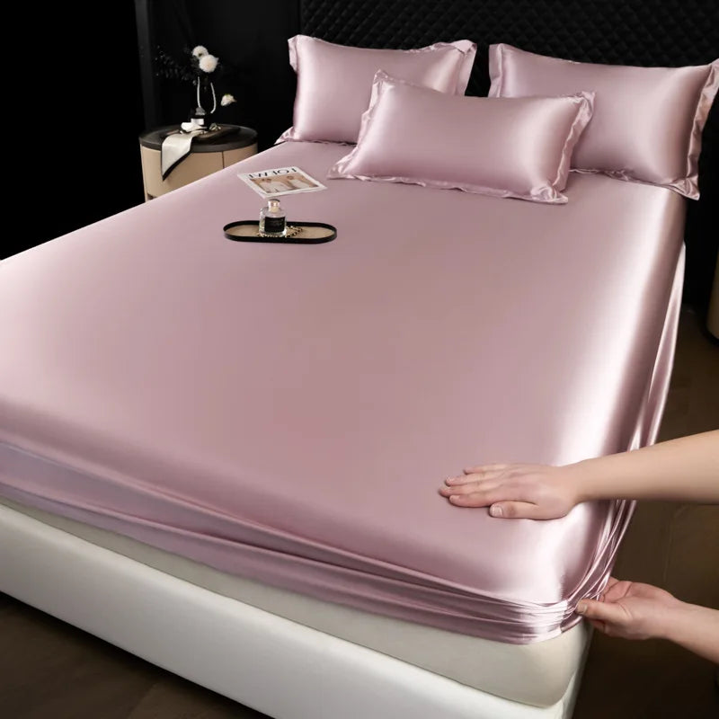 100% Mulberry Silk Bed Sheet Set – 3 Piece Smooth Satin Bedding with Pillow