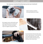 Hair care tips for wigs with images of washing, combing, and blow-drying a wig.