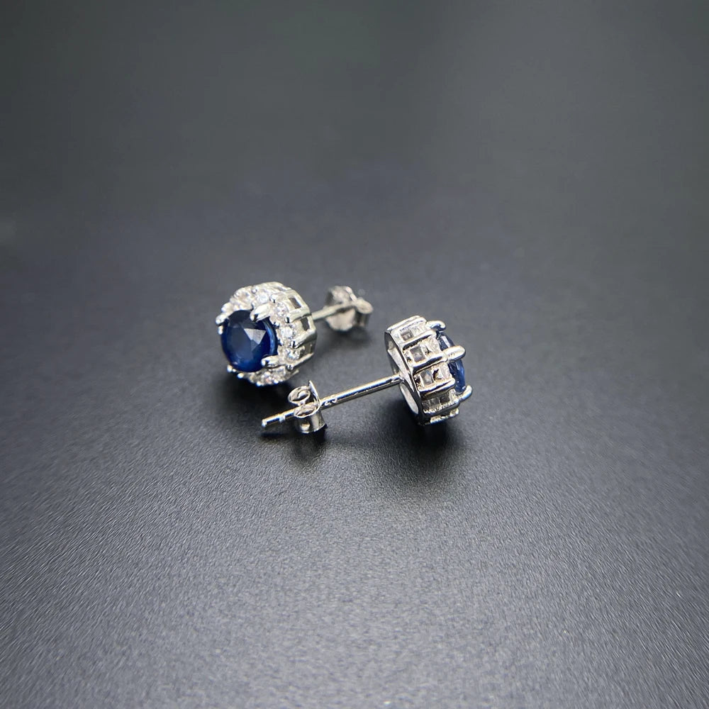 Natural Sapphire Stud Earrings Sterling 925 Silver Gemstone 5mm 1.2 Carat