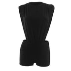 Women Two-Piece Side Split Bodysuit+Shorts