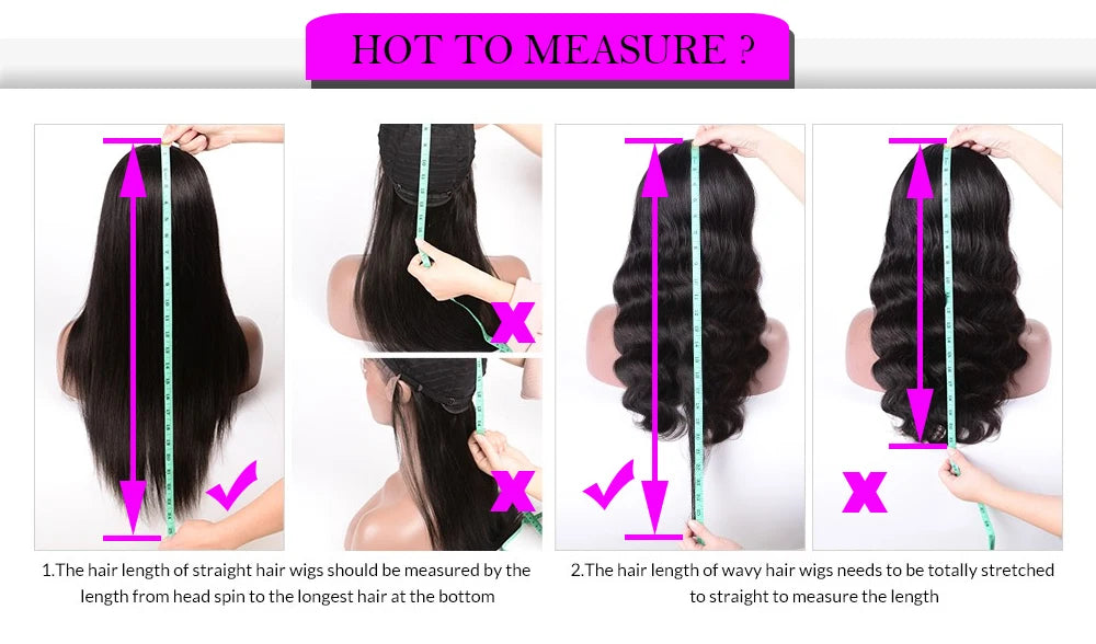 Instructions on how to measure hair extensions with measurements highlighted.