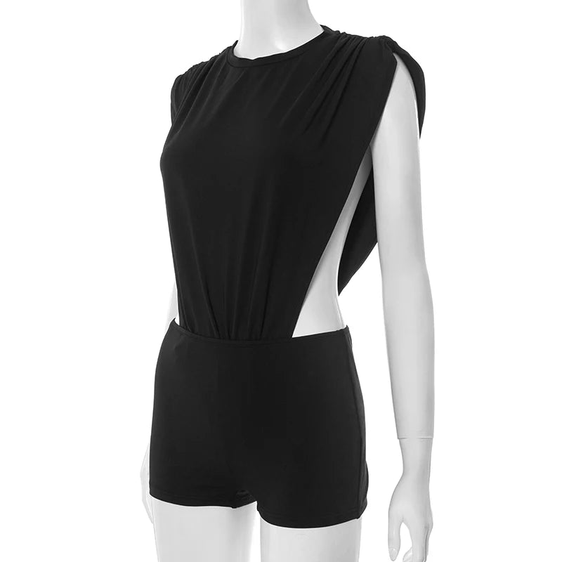 Women Two-Piece Side Split Bodysuit+Shorts