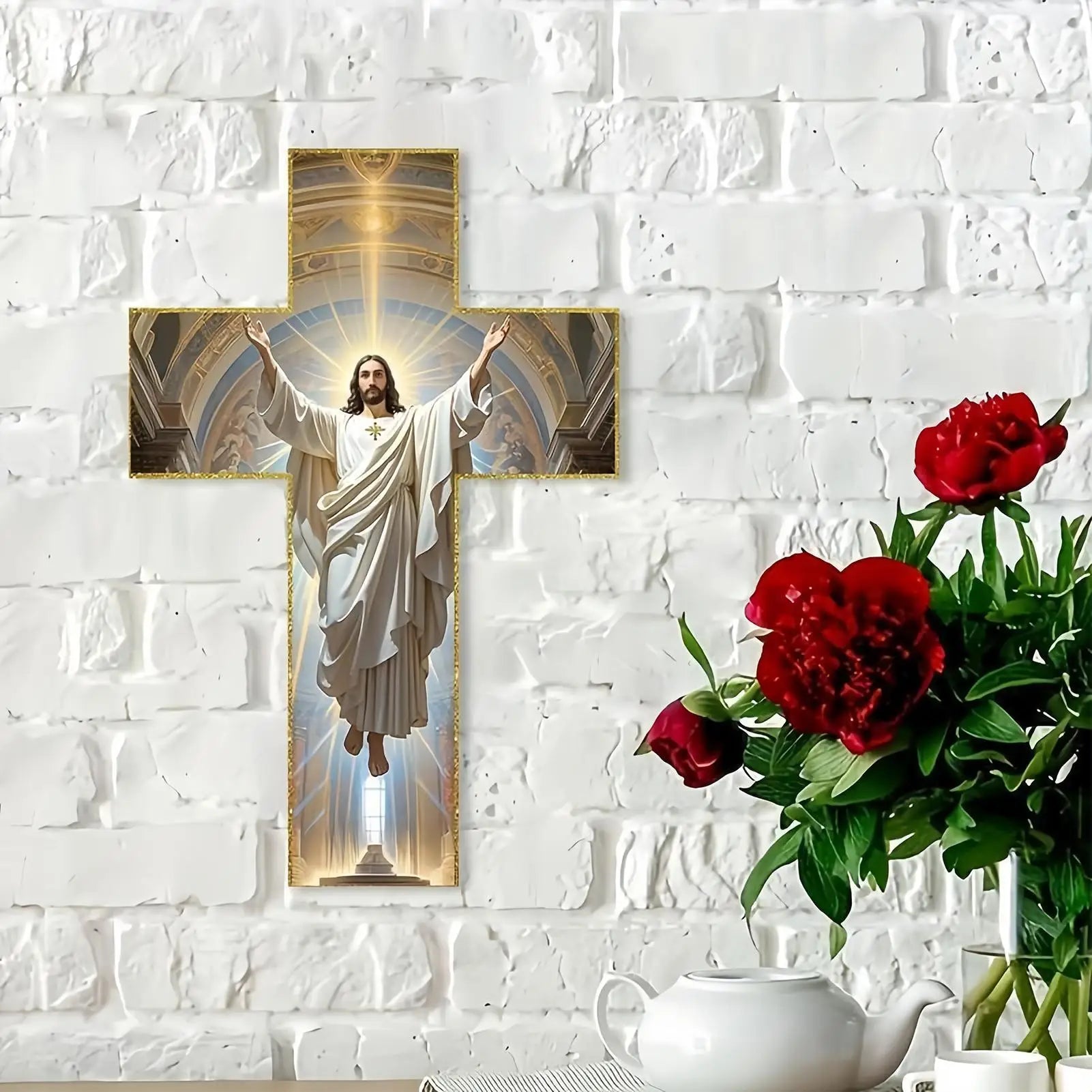 Cross Wall Decor Christian Wooden Home Decor Retro Blessed Church Hanger Decoration for Christmas Entryway Hallway Bedroom