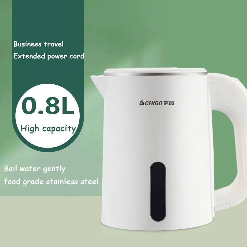 0.8L Electric Kettle Small Capacity 304 Stainless Steel Liner Teapot Hotel Dormitory Kettle Portable Travel Boil Water Pot 220V