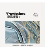 Text on a white background with 'Particulars' and '商品细节' followed by a close-up of fabric with gold patterns.