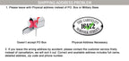 Instructional graphic about shipping address issues with a mailbox and logo on a white background.