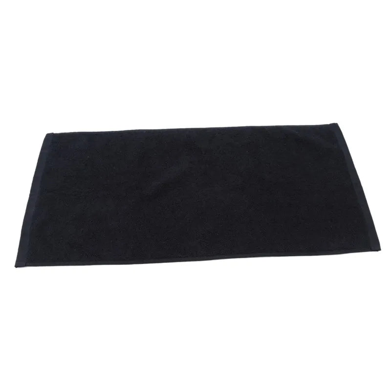 Black rectangular towel on a white background