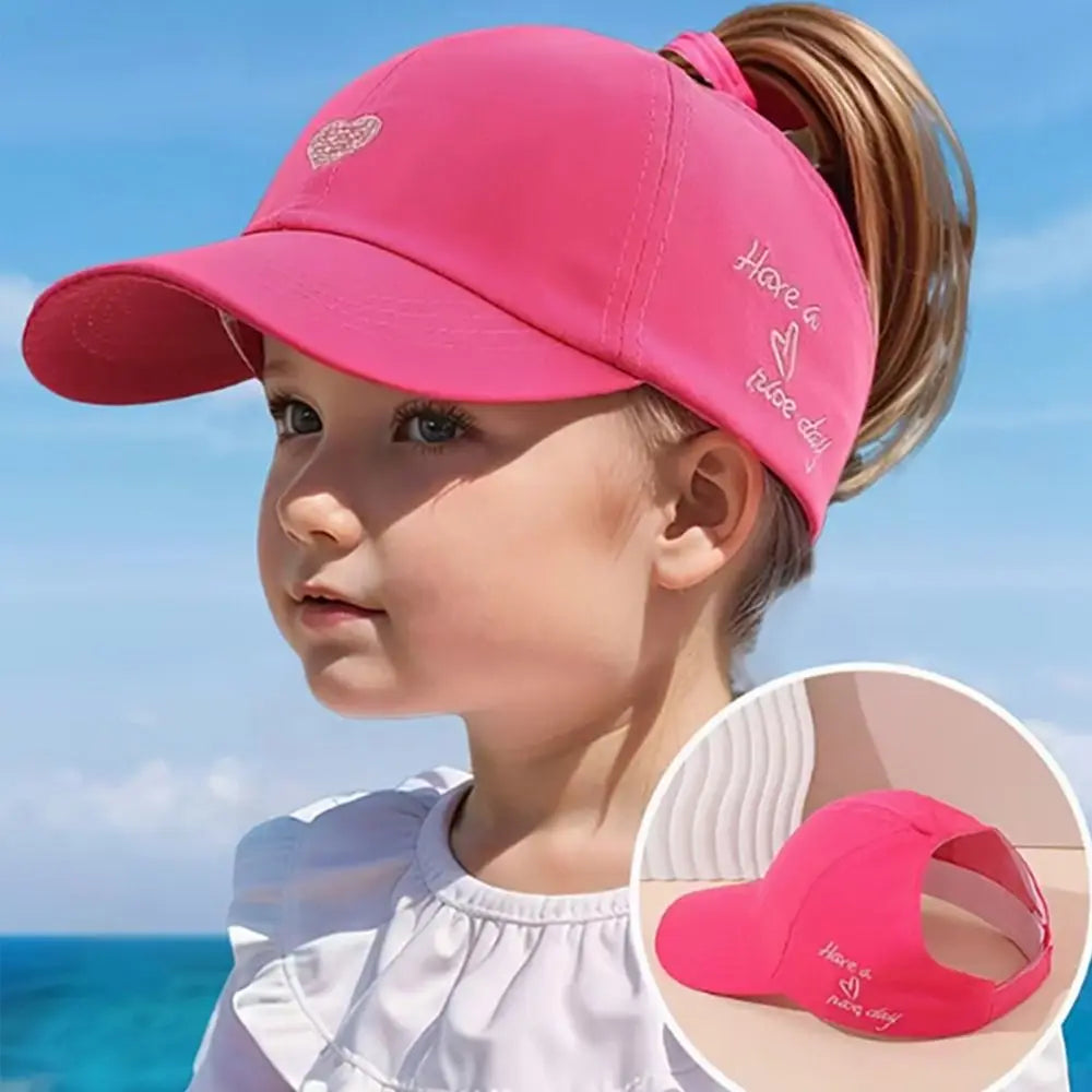 Heart-embroidered Baseball Cap for Girls Cute Breathable Children's Baseball Hat Sun Protection Tool UV Protection