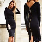 Bodycon dress Solid Color Round neck long sleeve Back zipper tight dress