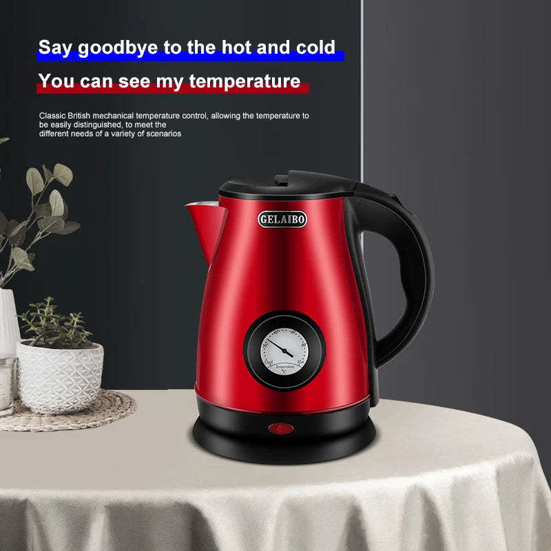 GELAIBO Electric Kettle Mechanical Temperature European-style Fashion Style Design, Large Capacity 1.8 Liters Stainless Steel Li