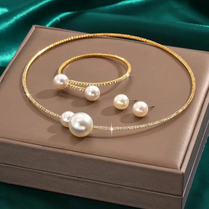 2Pcs Pearl Necklace Bracelet Set