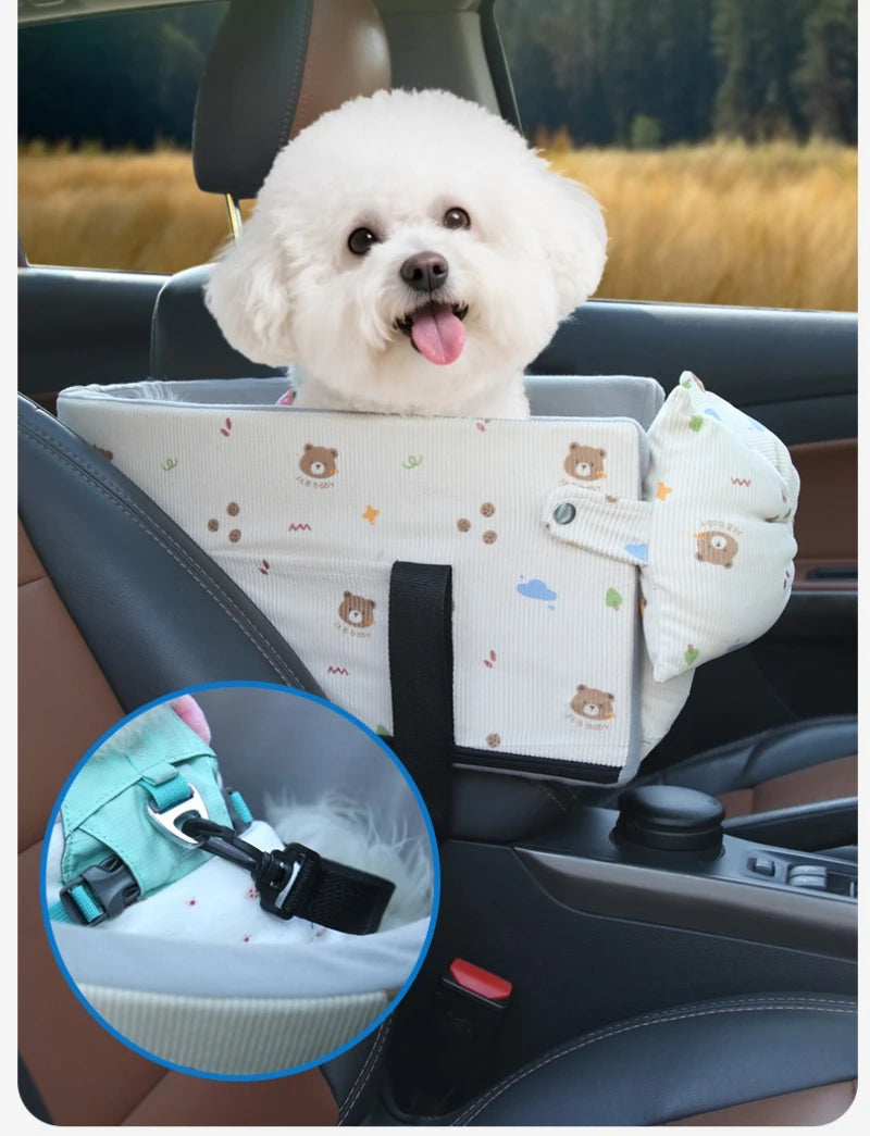 Dog Car Seat with Storage Pocket Center Console Pet Car Carrier Universal Pet Seat Cover for Small Medium Dogs Travel Safety Bag