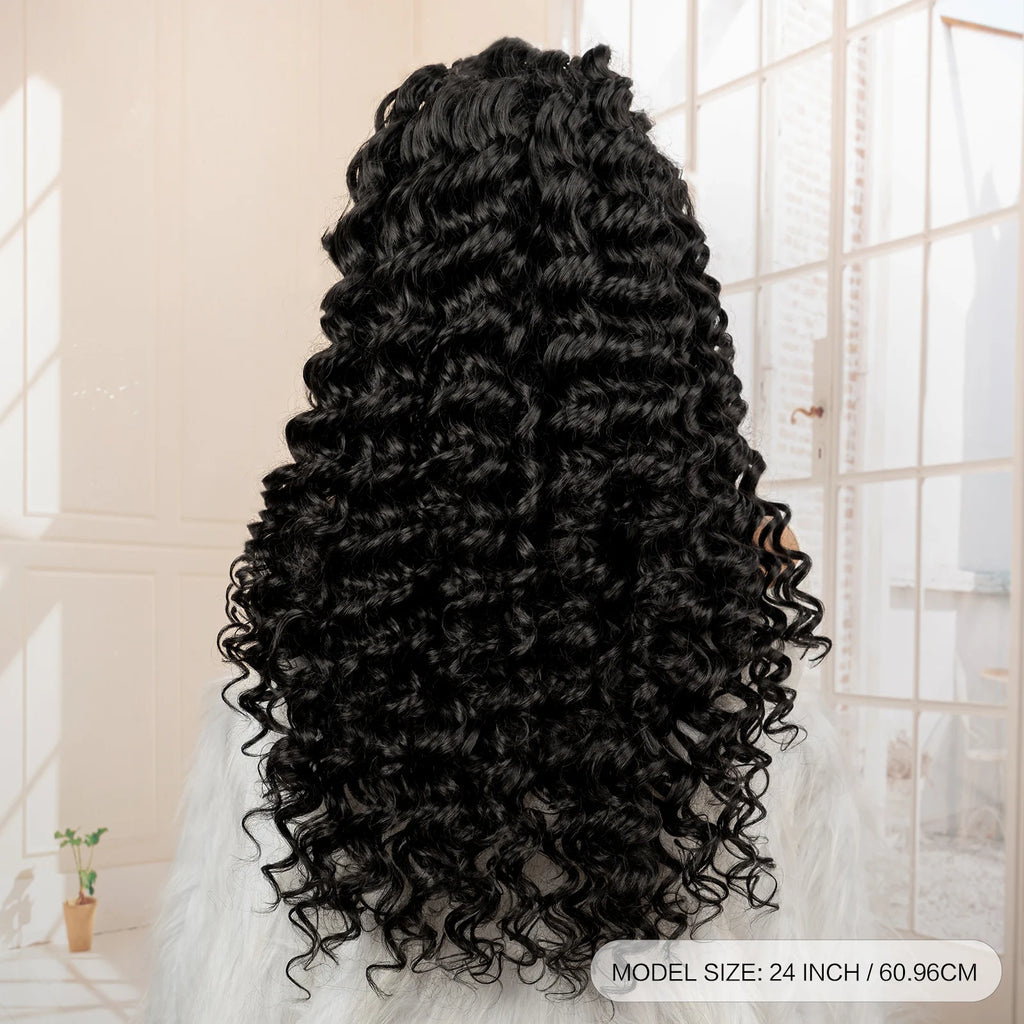 Black curly hair extension displayed against a neutral background