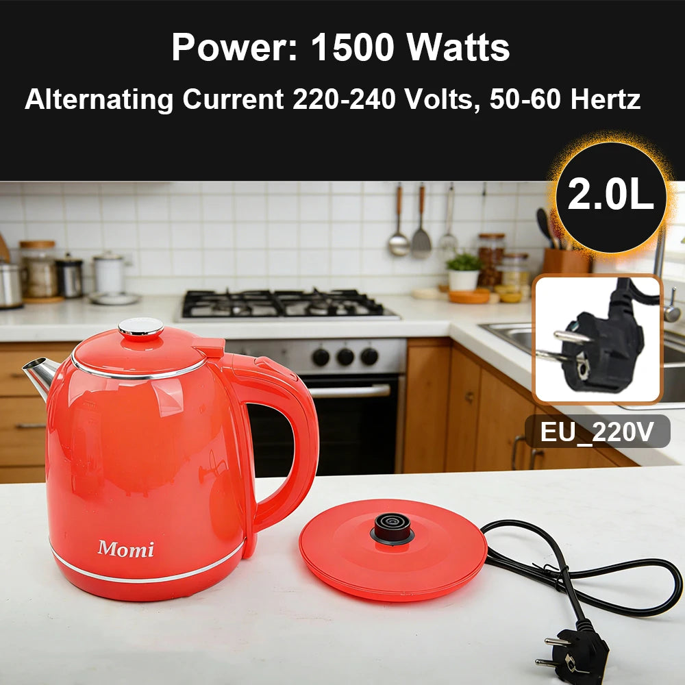 2.0L Fast Boil Electric Kettle Stainless Steel Portable Water Heater Electric Tea Pot for Home Use Travel Business
